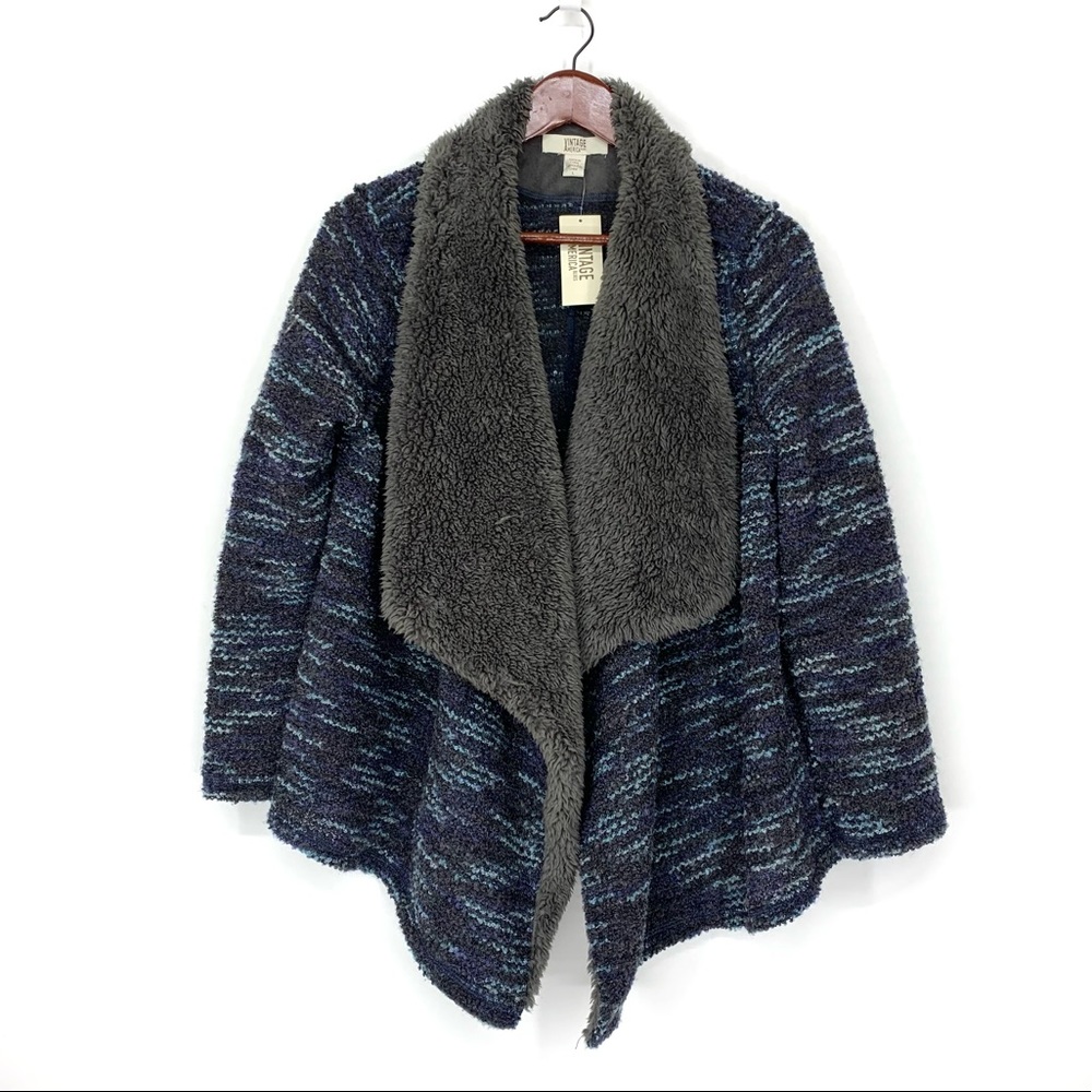 Vintage America Sherpa Lined Space Dye Knit Open Front Cardigan Nwt Size Large